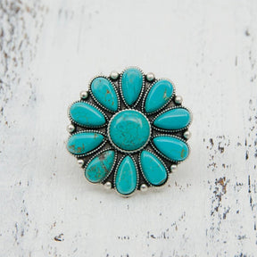 Artificial Turquoise Alloy Flower Ring-True and Wild