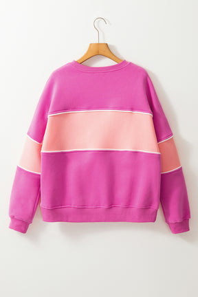 Sachet Pink Colorblock Ribbed Trim Sweatshirt