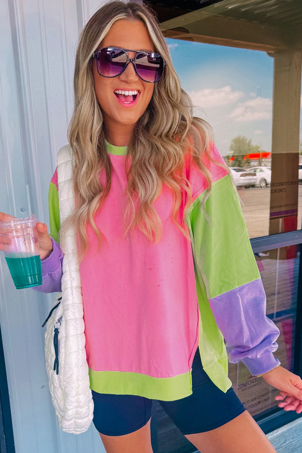 Exposed Seam Color Block Long Sleeve Sweatshirt-True and Wild