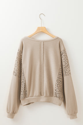 Parchment Crochet Patchwork Exposed Seam Ribbed Trim Sweatshirt-True and Wild