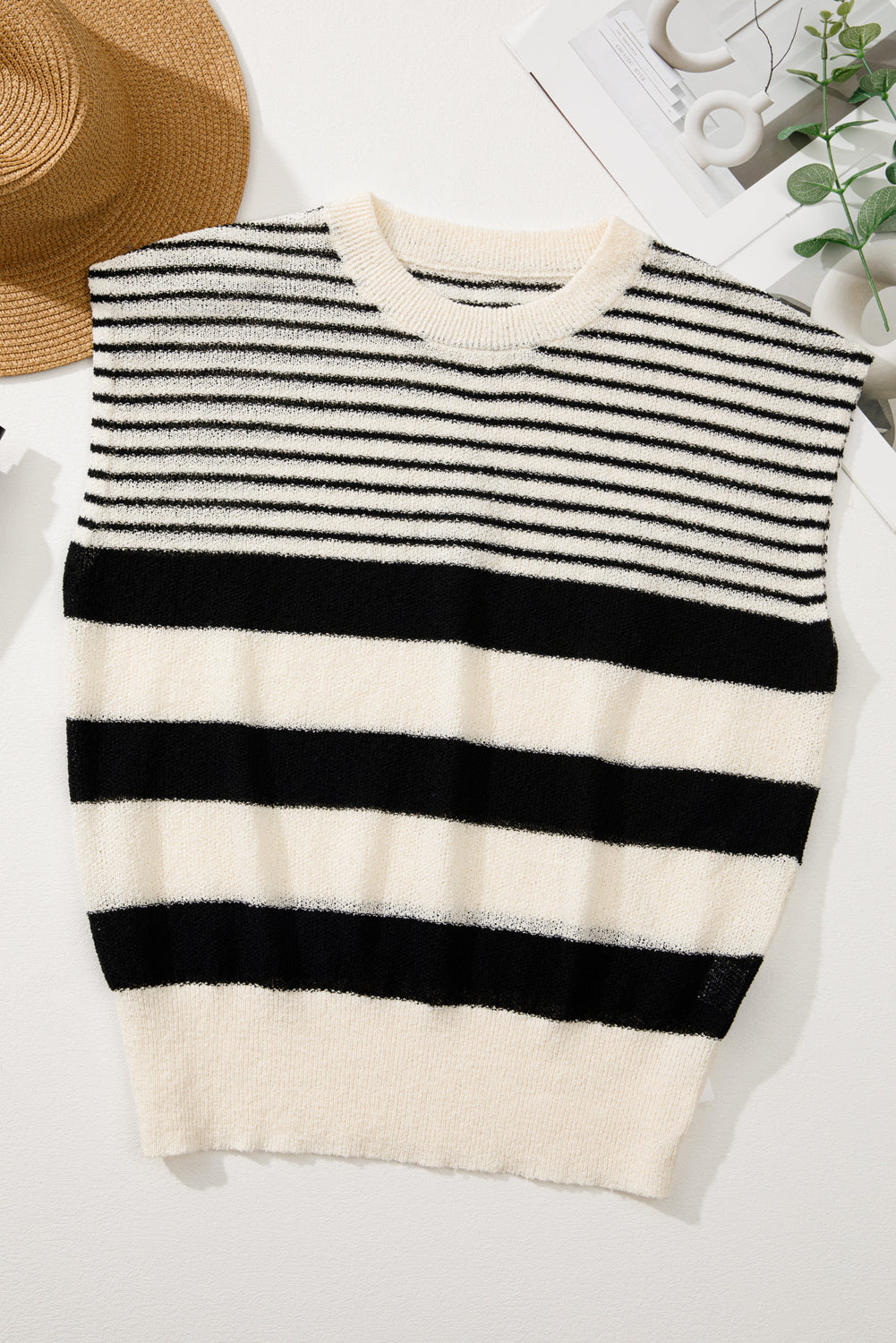 Black White Striped Sleeveless Knit Top-True and Wild