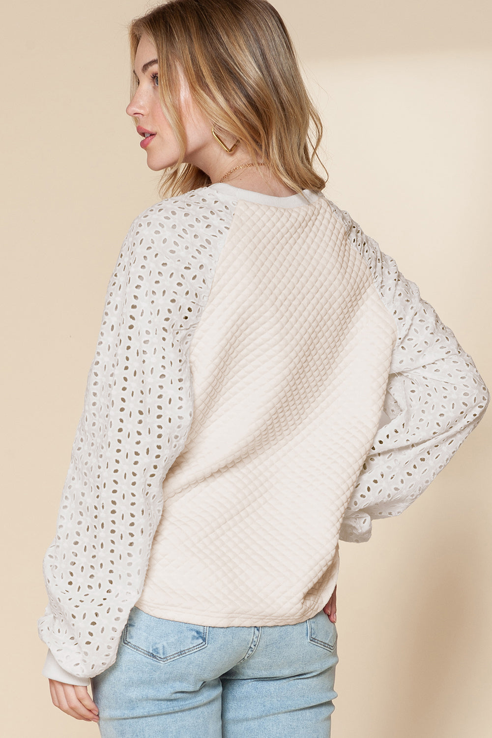 Parchment Quilted Eyelet Sleeve Sweatshirt-True and Wild