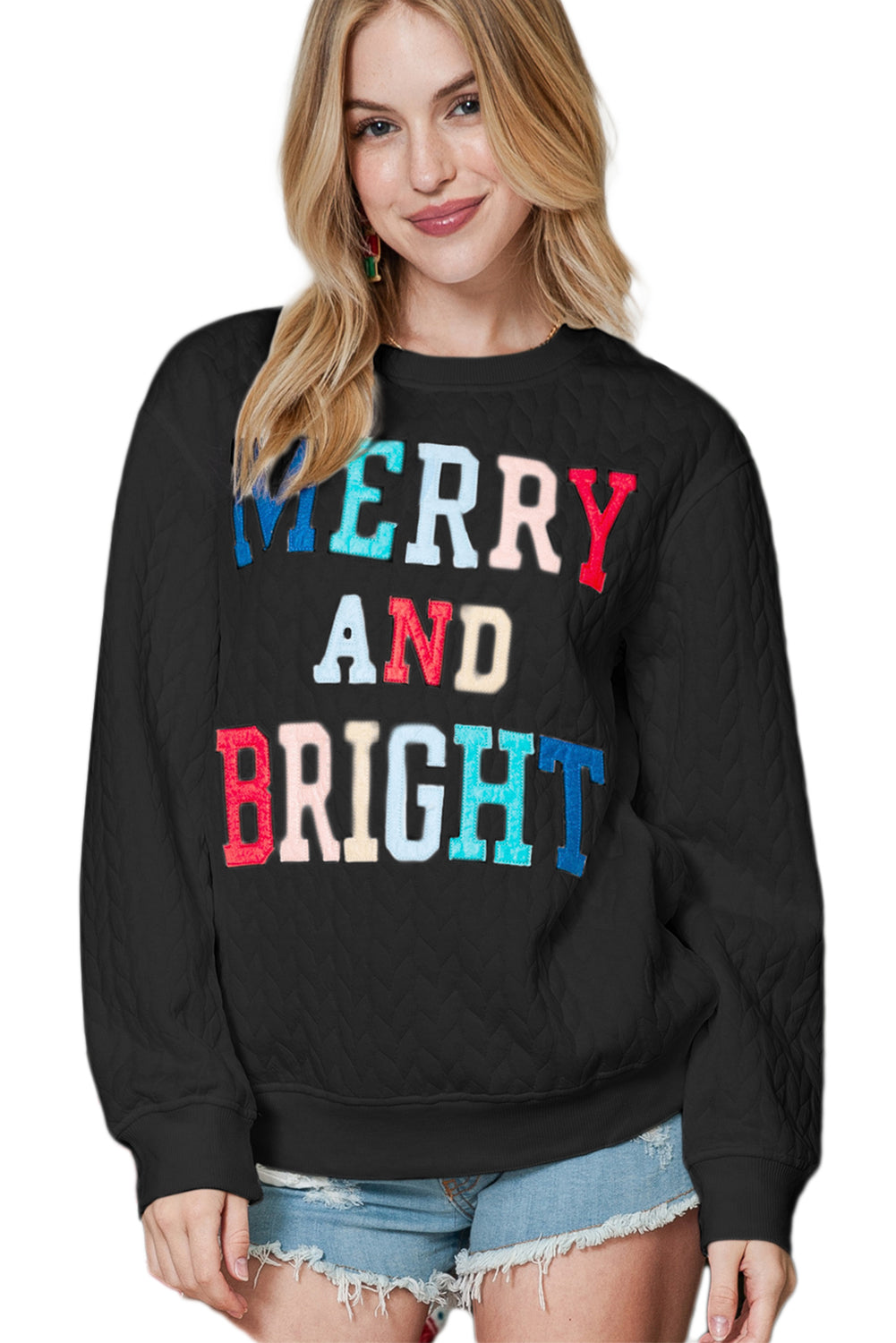 Black Merry and Bright Quilted Sweatshirt-True and Wild