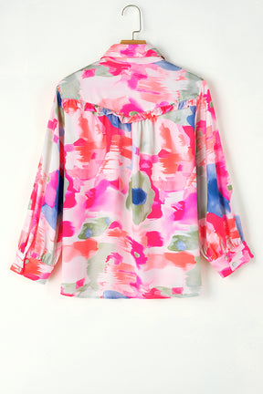 Multicolour Abstract Print Frill Detail Button Up Shirt-True and Wild