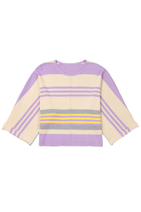 Purple Striped Rib-Knit Cropped Top-True and Wild