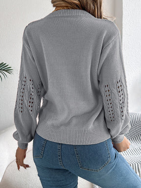 Openwork Round Neck Long Sleeve Sweater-True and Wild