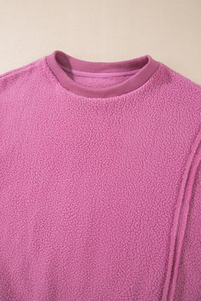 Bright Pink Sherpa Seamed Drop Shoulder Oversized Sweatshirt-True and Wild