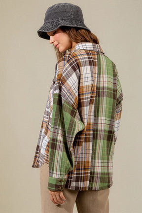 Plaid Collared Neck Long Sleeve Shirt-True and Wild