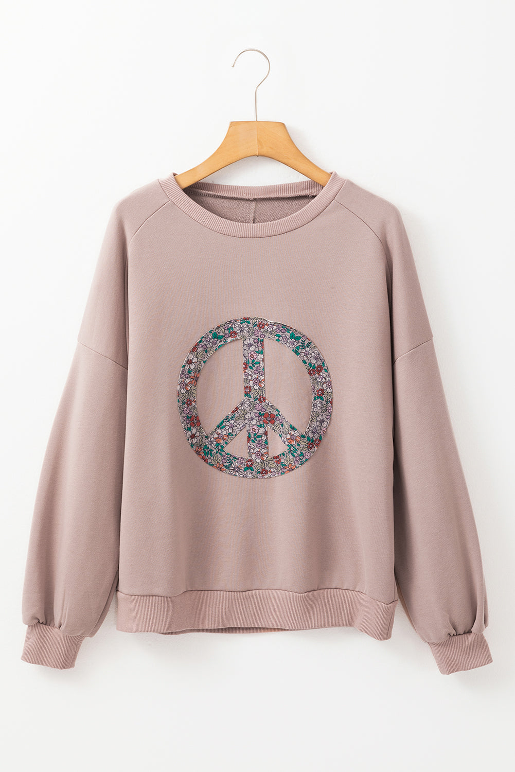 Goat Floral Peace Symbol Drop Shoulder Sweatshirt-True and Wild