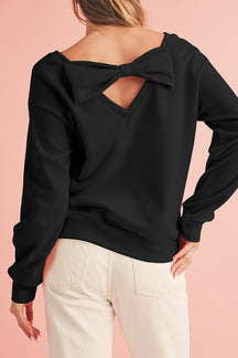 Apricot Bowknot Plain Round Neck Sweatshirt-True and Wild