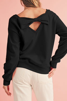 Apricot Bowknot Plain Round Neck Sweatshirt-True and Wild