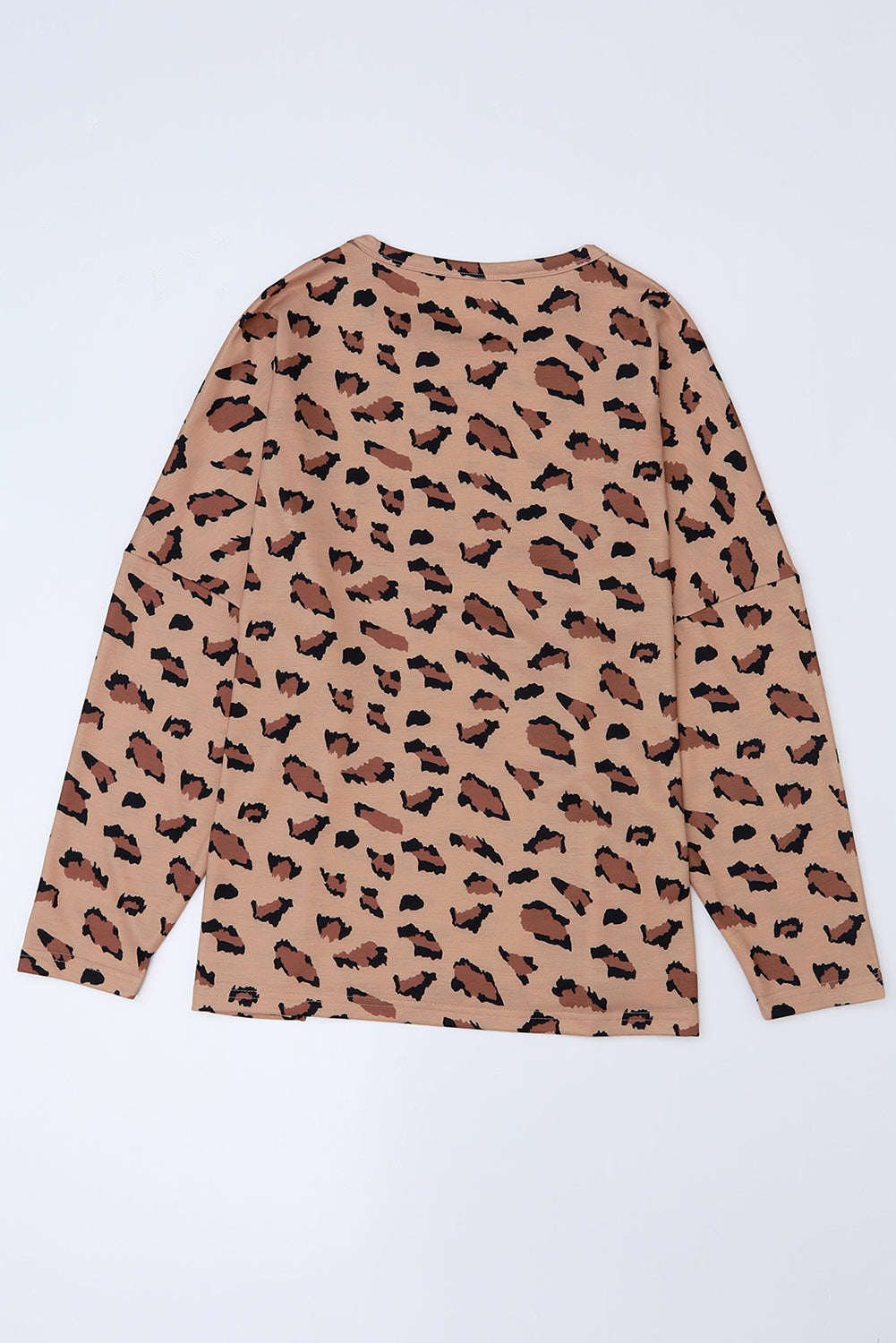 Brown Leopard Stitching Loose Long Sleeve Top-True and Wild