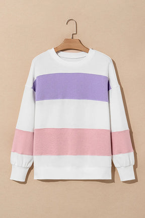 Color Block Round Neck Long Sleeve Sweatshirt-True and Wild