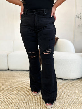 Judy Blue Full Size High Waist Distressed Flare Jeans-True and Wild