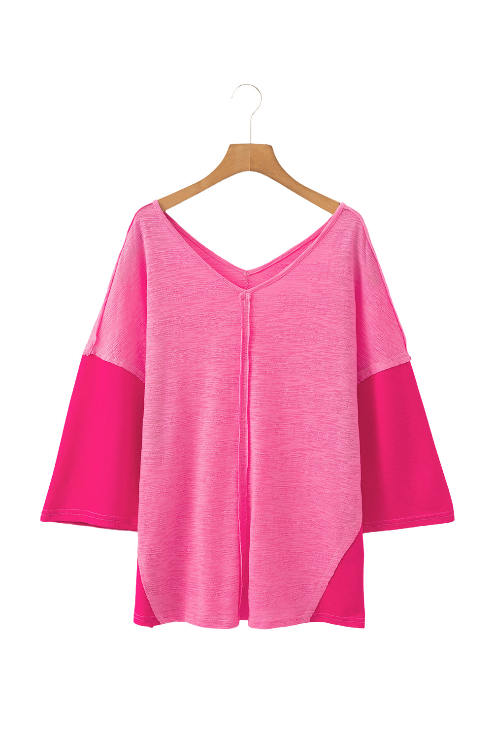 Sachet Pink V-Neck Exposed Seam Patchwork Top