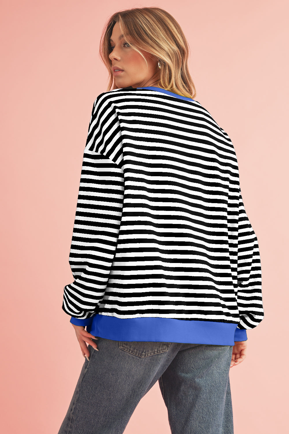 Black Stripe Contrast Edge Cross Seam Oversized Sweatshirt-True and Wild