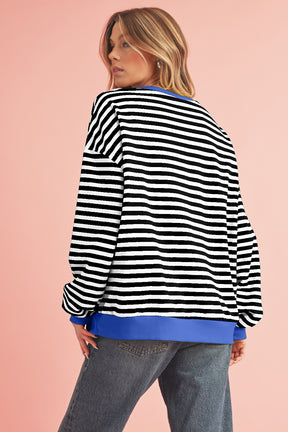 Black Stripe Contrast Edge Cross Seam Oversized Sweatshirt-True and Wild