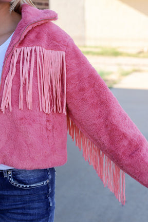 Fringed Zip Up Fleece Jacket-True and Wild