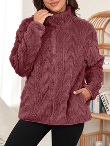 Fuzzy Zip Up Long Sleeve Jacket-True and Wild