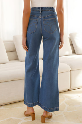 High Waist Bootcut Jeans with Pockets