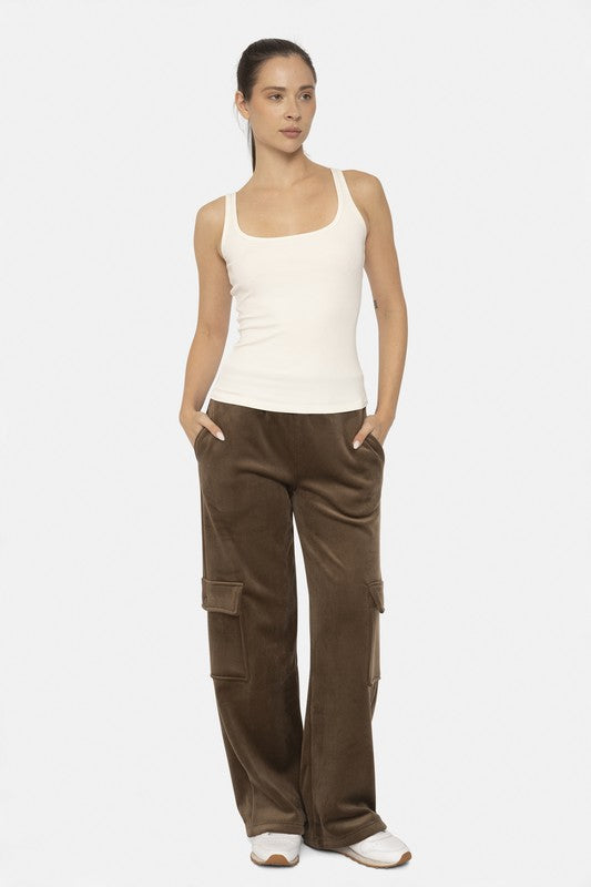 Mono B Elastic Waist Corduroy Cargo Pants-True and Wild