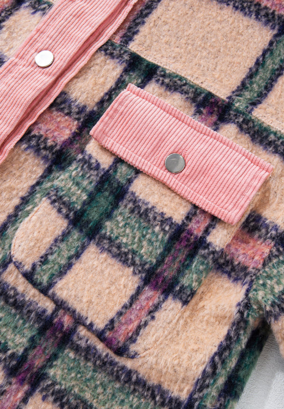 Fuzzy Plaid Corduroy Patchwork Shacket-True and Wild