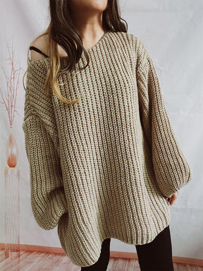 Boat Neck Long Sleeve Sweater With Belt