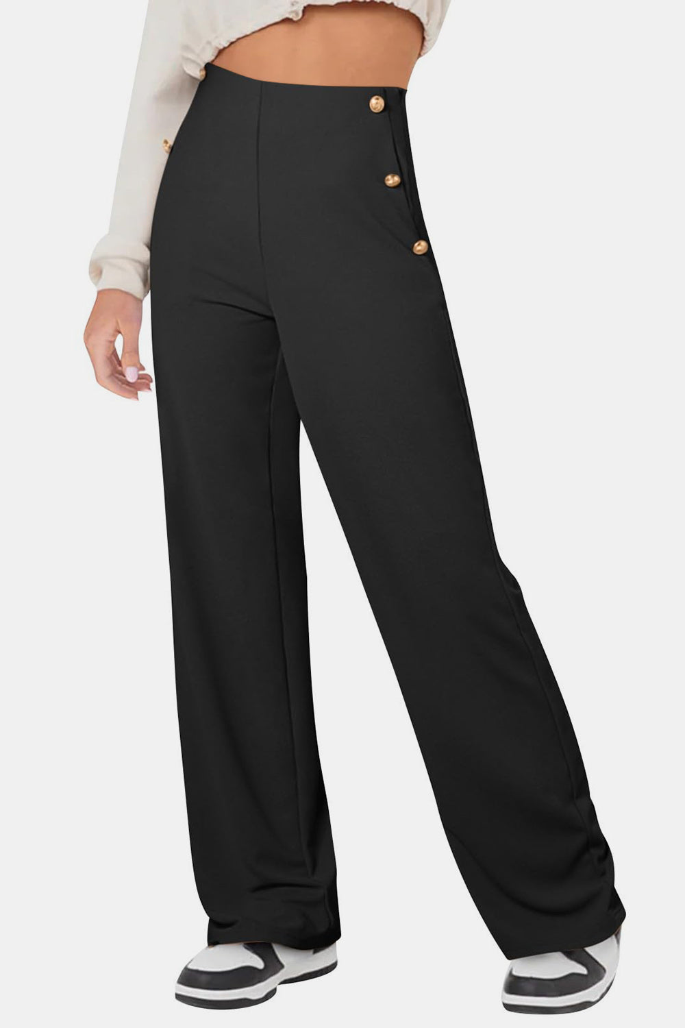 Decorative Button High Rise Pants-True and Wild