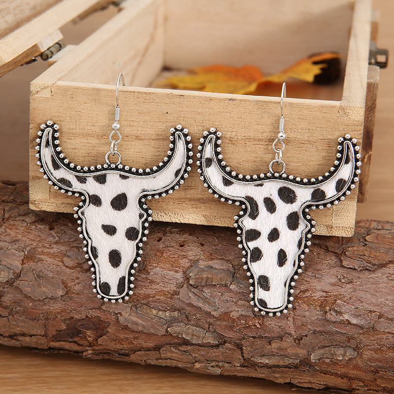 Alloy Animal Print Cow Head Earrings-True and Wild