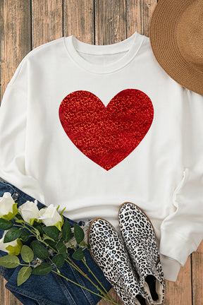 Beige Glitter Valentine Heart Graphic Sweatshirt-True and Wild