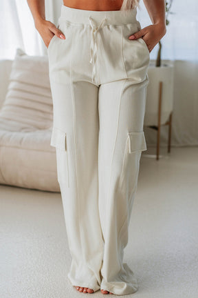 Beige Plain Cargo Pockets High Waist Sweatpants-True and Wild