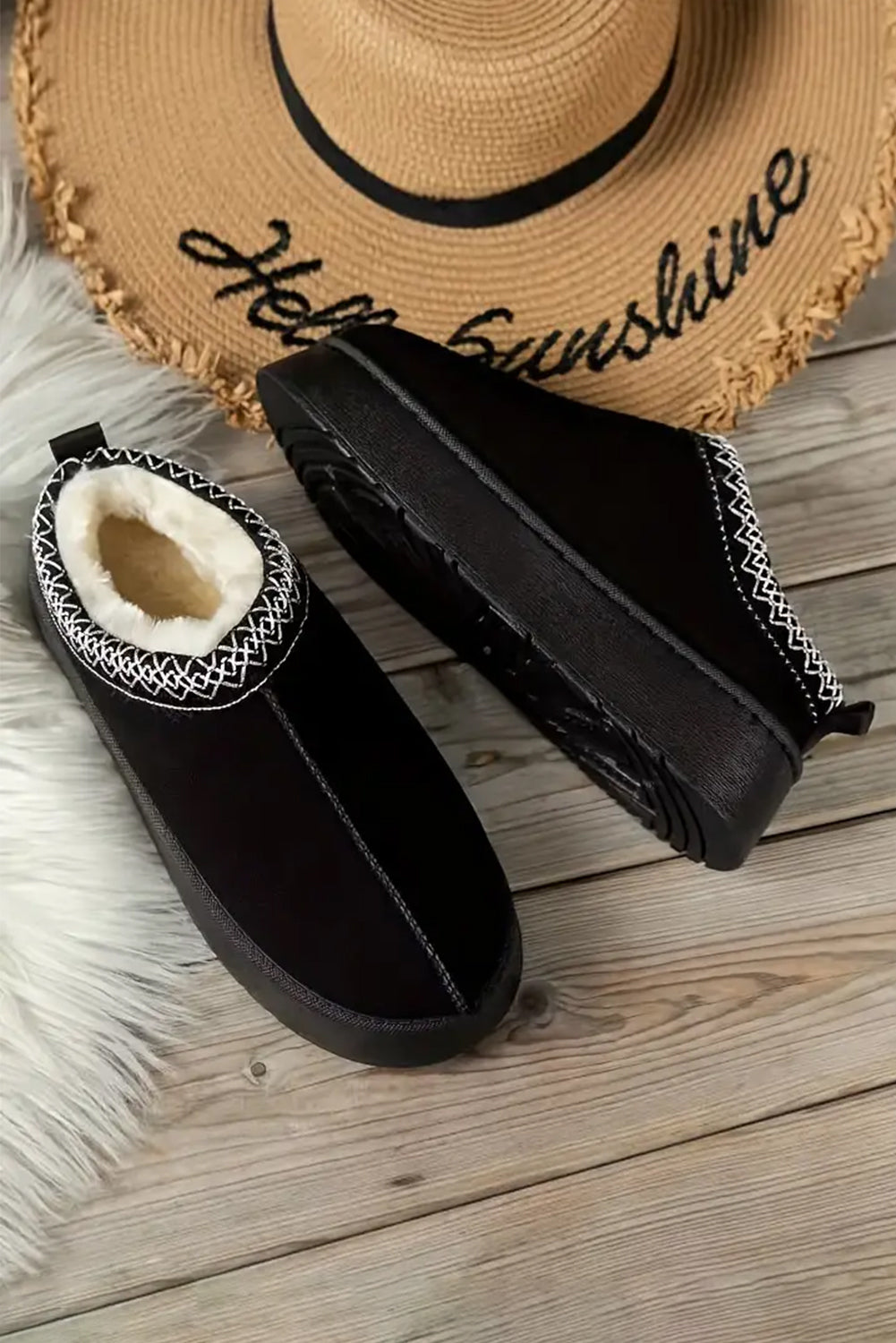 Chestnut Suede Contrast Print Round Toe Plush Lined Flats-True and Wild