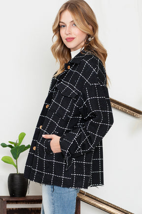 Black Plaid Button Up Shirt Shacket with Flap Pockets-True and Wild