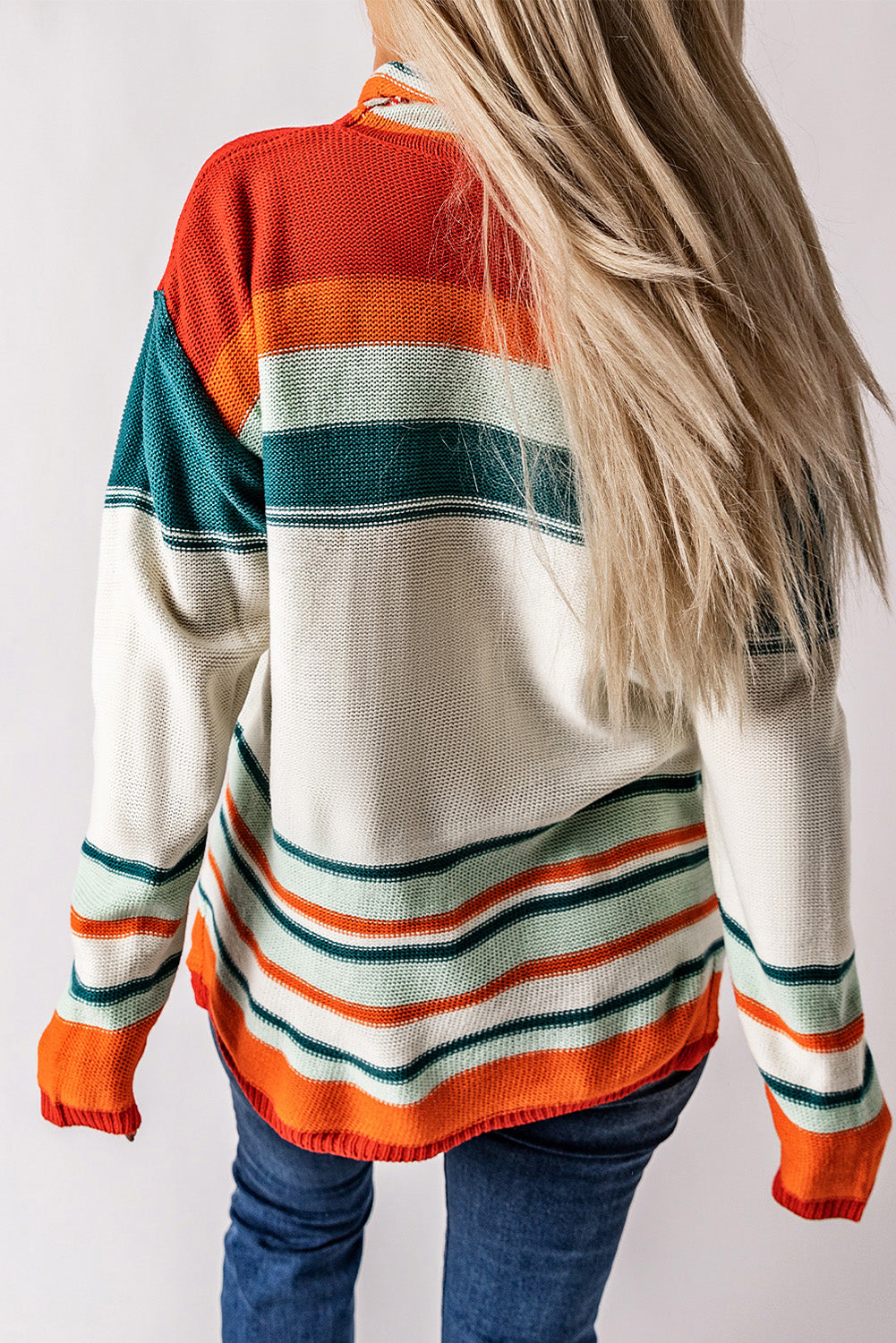 Contrast Striped Turtleneck Dropped Shoulder Sweater-True and Wild