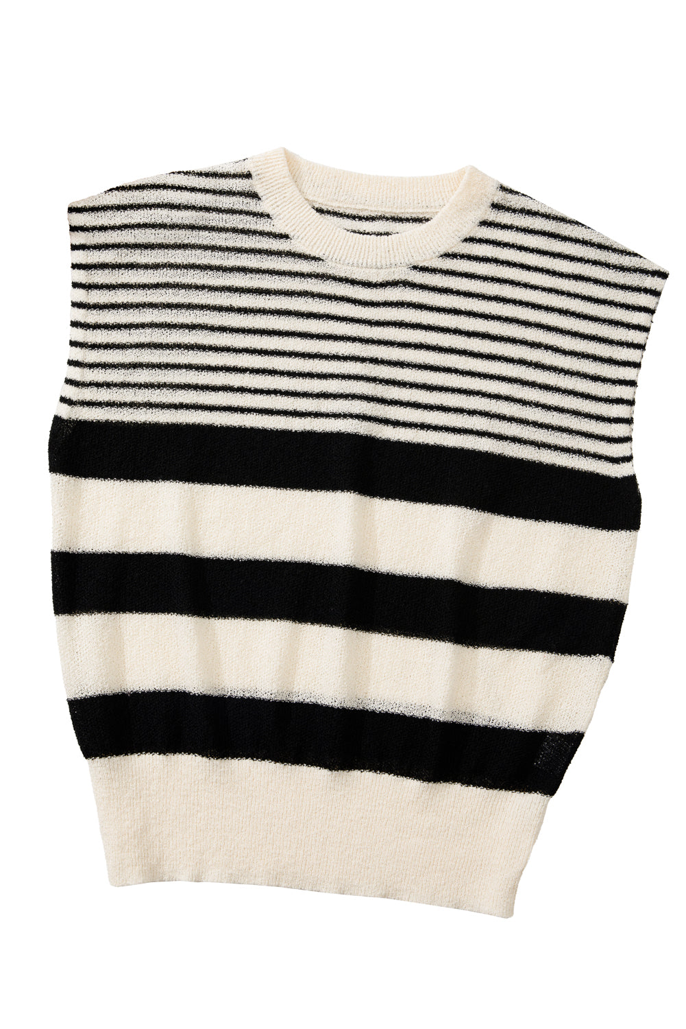 Black White Striped Sleeveless Knit Top-True and Wild