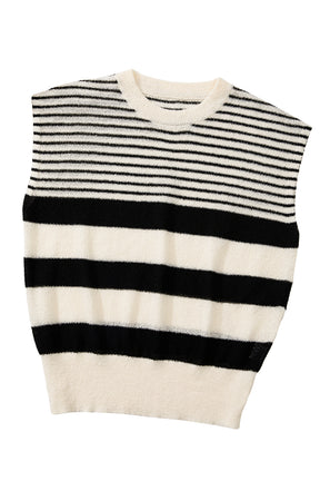 Black White Striped Sleeveless Knit Top-True and Wild