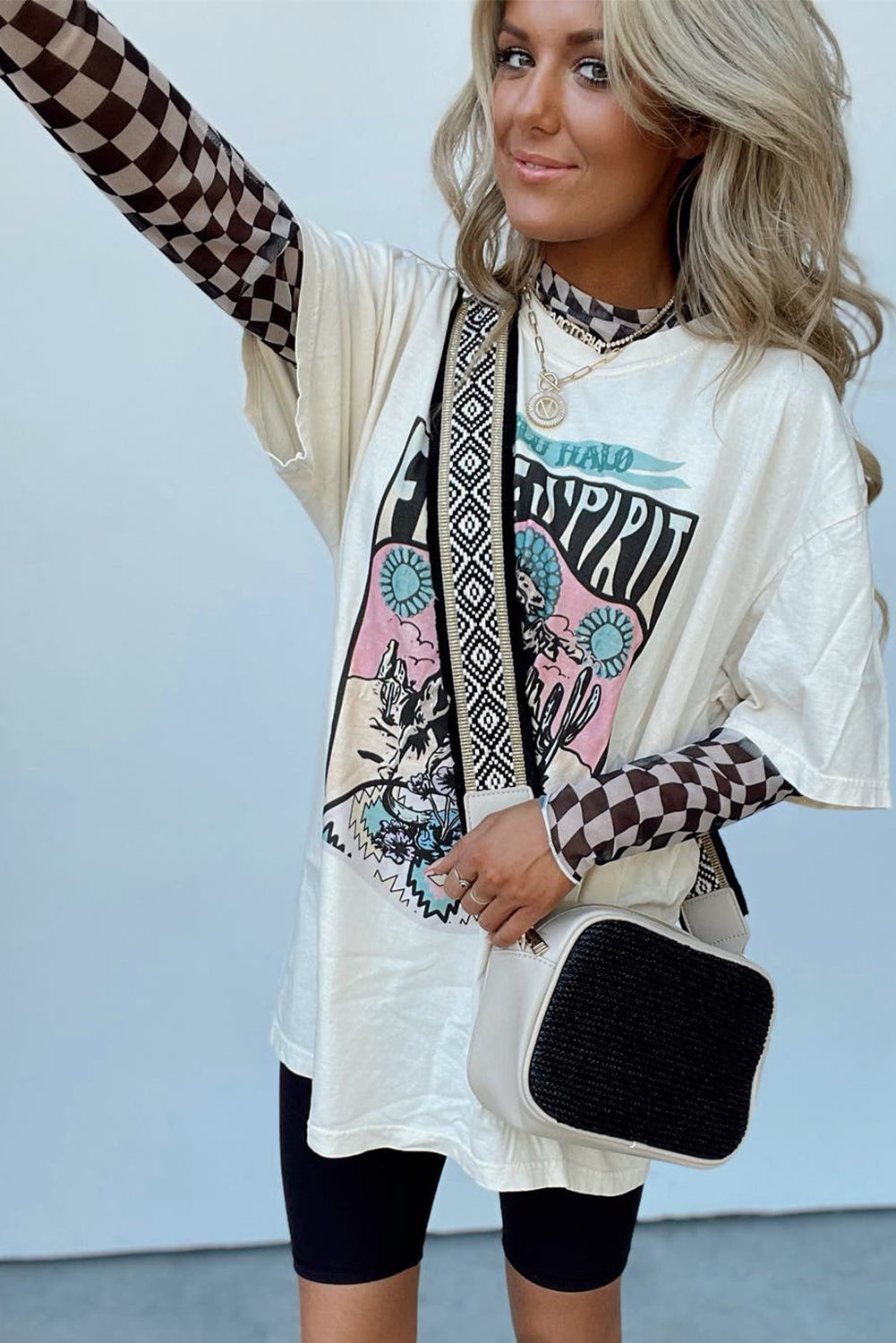 Black Checkered Pattern Mesh Long Sleeve Top-True and Wild