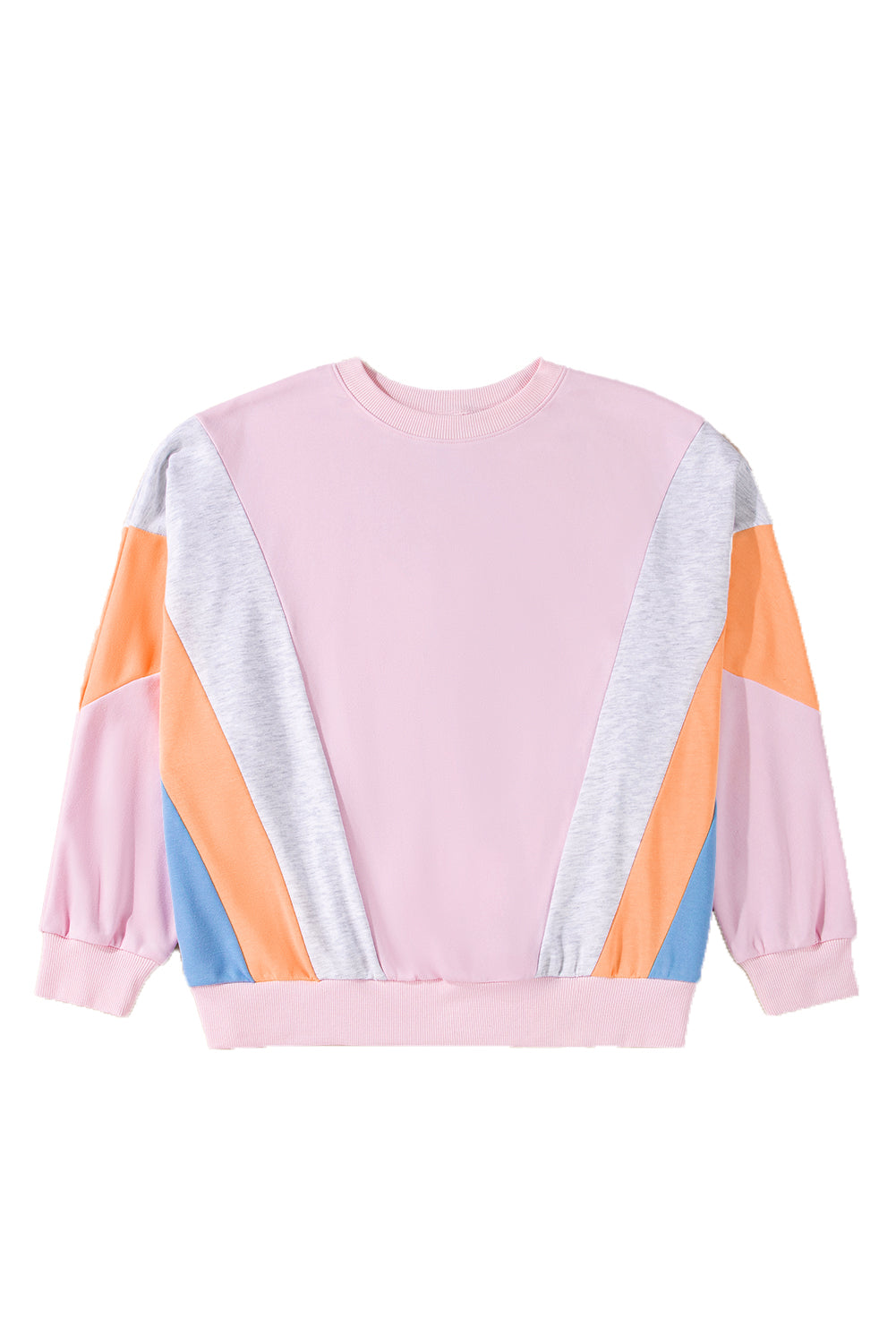 Light Pink Color Block Batwing Sleeve Loose Fit Sweatshirt-True and Wild