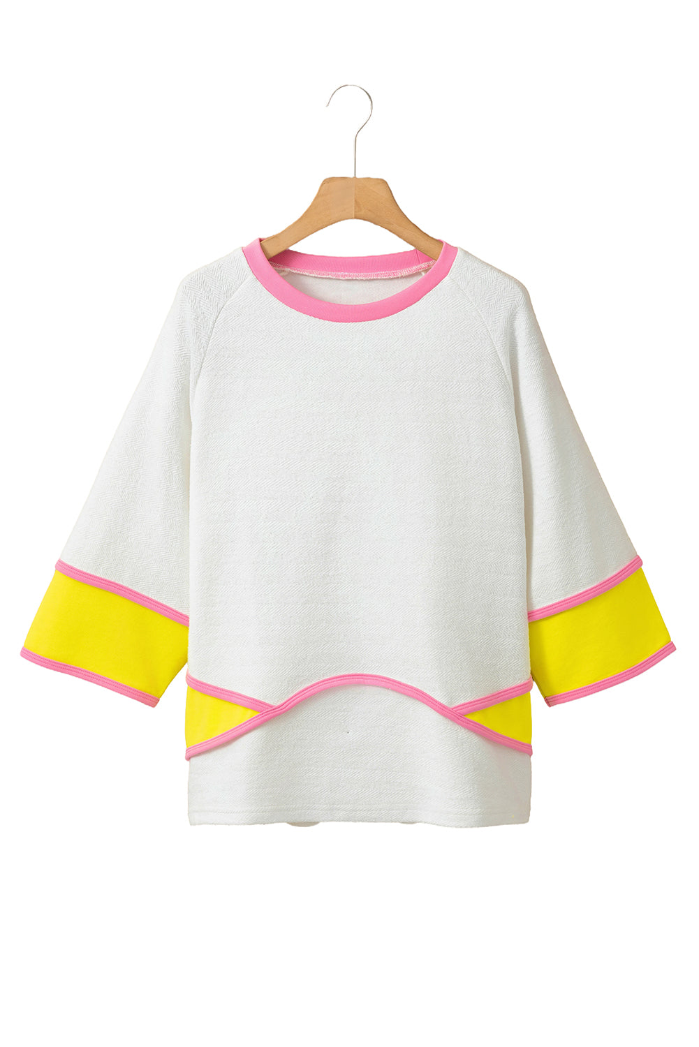 White Colorblock 3/4 Sleeve Relaxed Top