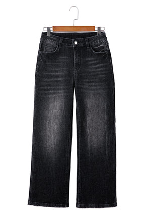 Carbon Grey Mineral Wash Raw Hem High Waist Flared Jeans-True and Wild