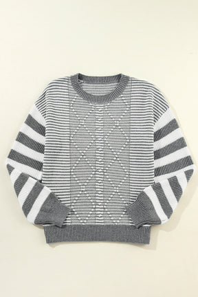 Red Stripe Twisted Knitted Drop Shoulder Sweater-True and Wild