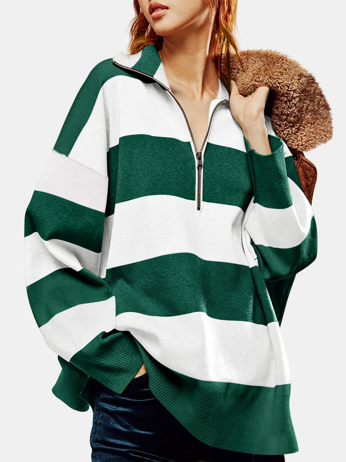 Color Block Half Zip Long Sleeve Sweater-True and Wild