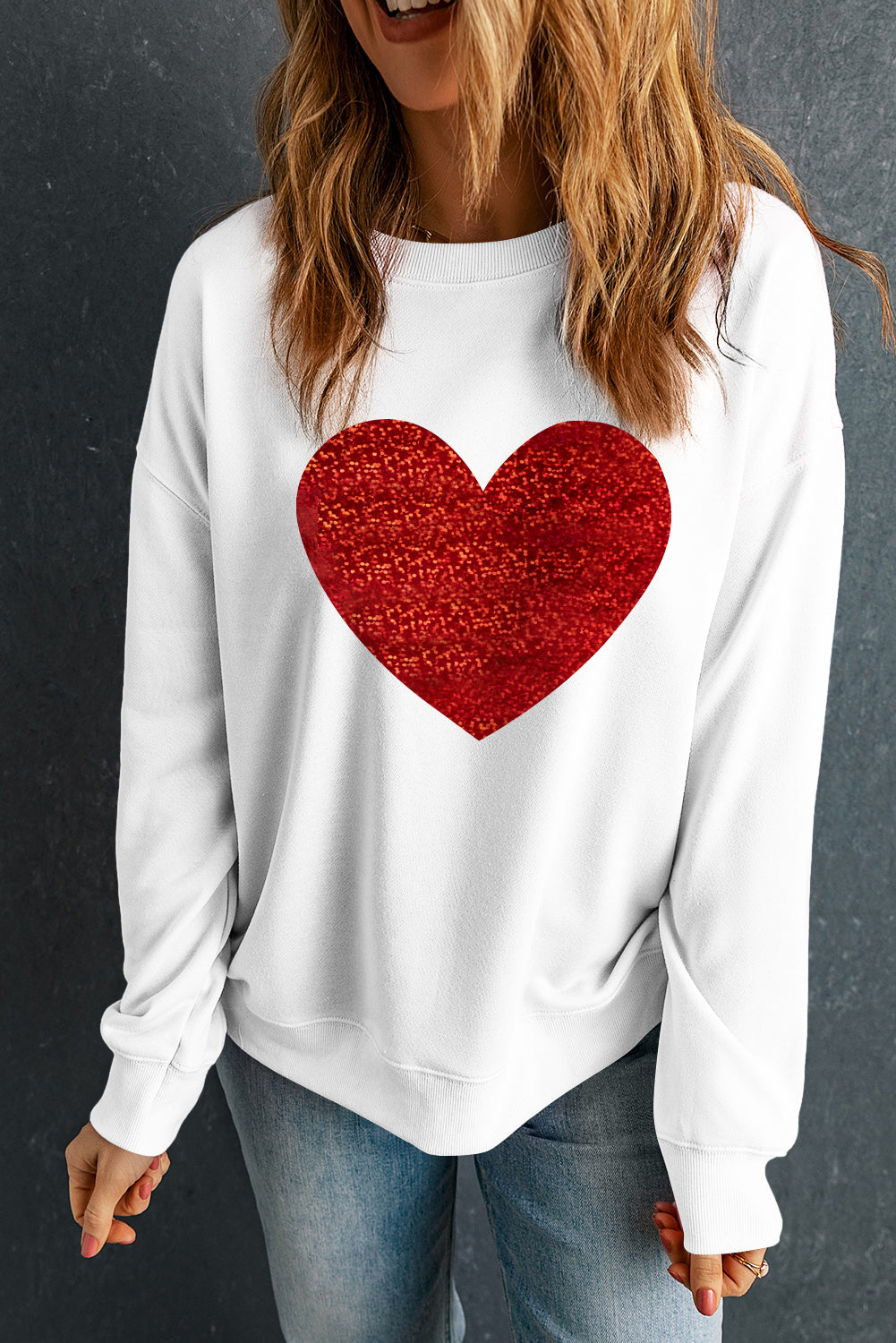 Beige Glitter Valentine Heart Graphic Sweatshirt-True and Wild