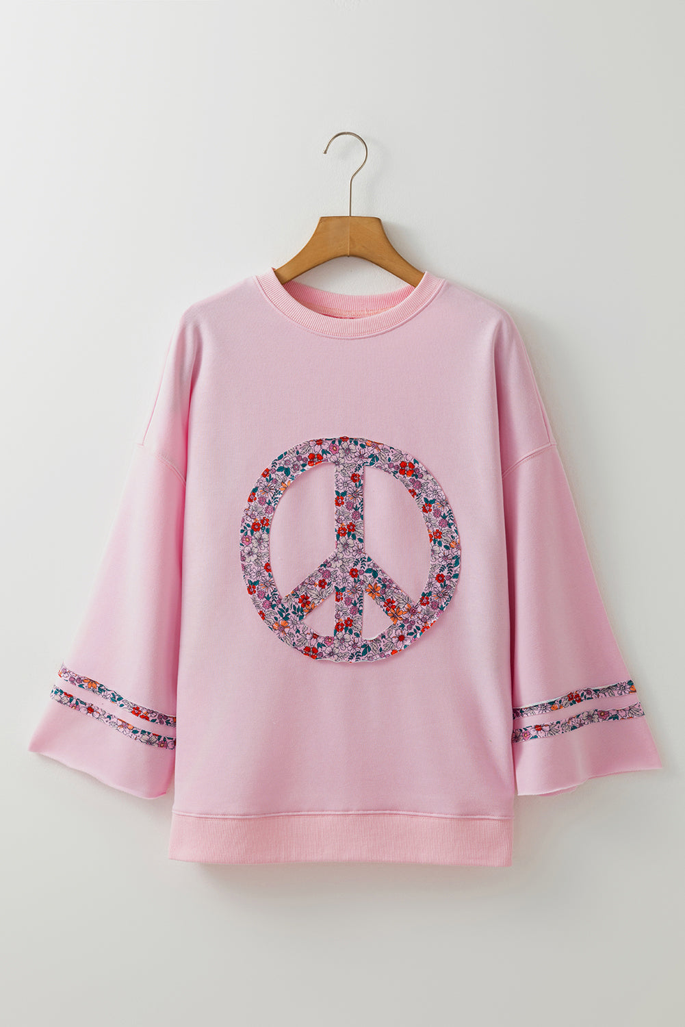 Light Pink Floral Peace Sign Drop Shoulder Top-True and Wild