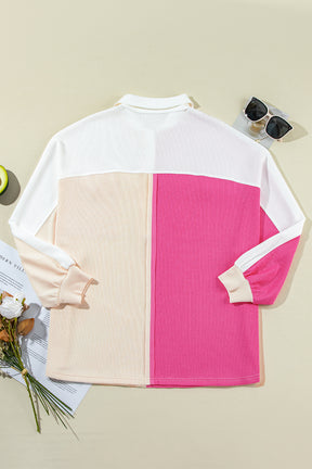 Pink Colorblock Patchwork Ribbed Oversized Sweatshirt-True and Wild