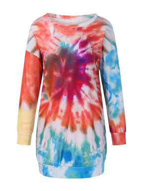 Full Size Tie-Dye Round Neck Long Sleeve Dress-True and Wild