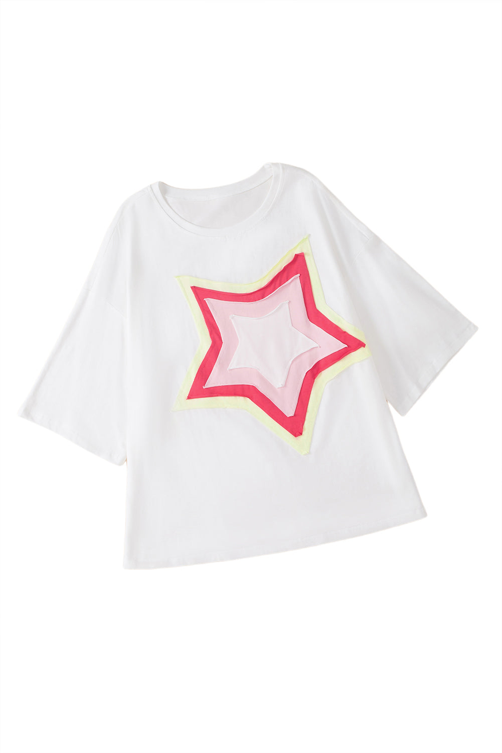 Moonlight Jade Colorblock Star Patched Half Sleeve Oversized Tee-True and Wild