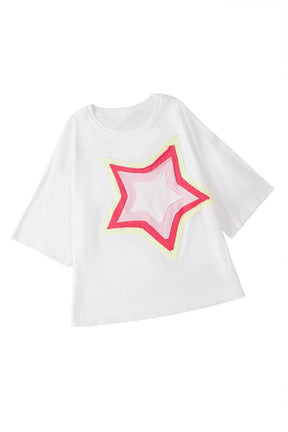 Moonlight Jade Colorblock Star Patched Half Sleeve Oversized Tee-True and Wild