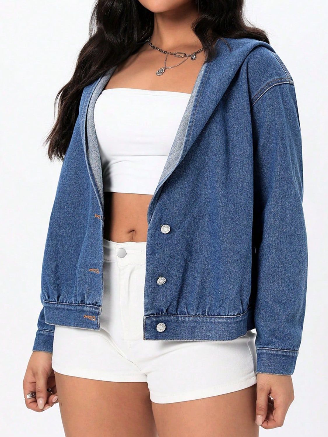 Button Up Hooded Denim Top