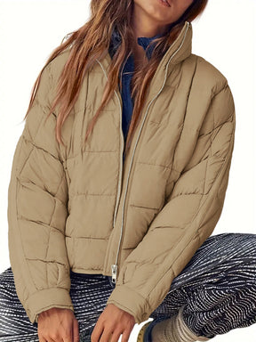 Pocketed Plaid Quilted Zip Up Winter Coat-True and Wild